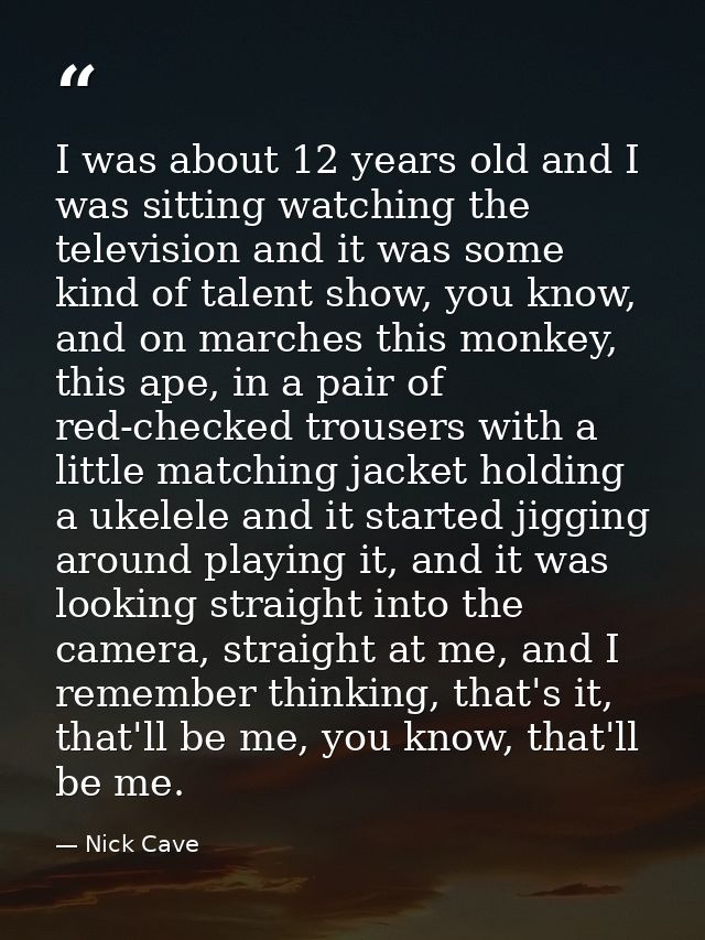 I was about 12 years old and I was sitting watching the television and it was some kind of talent show, you know, and on — Nick Cave