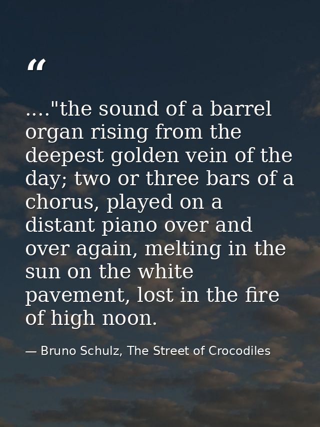 ...."the sound of a barrel organ rising from the deepest golden vein of the day; two or three bars of a chorus, played o — Bruno Schulz, The Street of Crocodiles