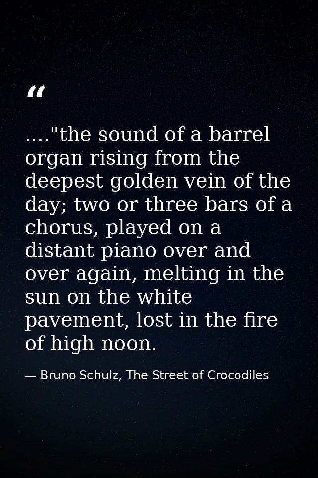 ...."the sound of a barrel organ rising from the deepest golden vein of the day; two or three bars of a chorus, played o — Bruno Schulz, The Street of Crocodiles