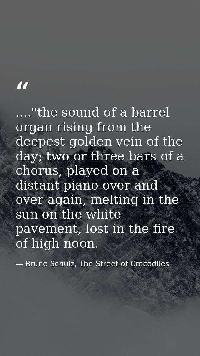 ...."the sound of a barrel organ rising from the deepest golden vein of the day; two or three bars of a chorus, played o — Bruno Schulz, The Street of Crocodiles