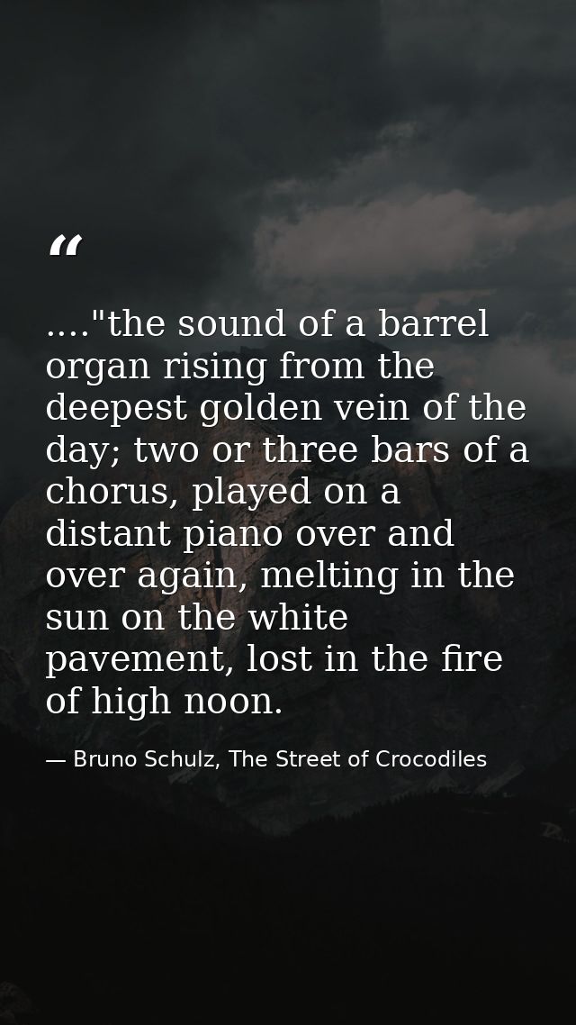 ...."the sound of a barrel organ rising from the deepest golden vein of the day; two or three bars of a chorus, played o — Bruno Schulz, The Street of Crocodiles