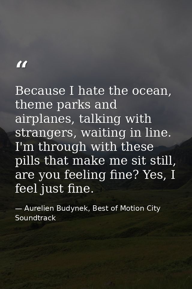Because I hate the ocean, theme parks and airplanes, talking with strangers, waiting in line. I'm through with these pil — Aurelien Budynek, Best of Motion City Soundtrack