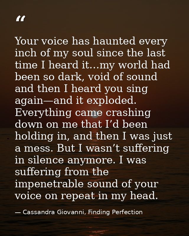 Your voice has haunted every inch of my soul since the last time I heard it…my world had been so dark, void of sound and — Cassandra Giovanni, Finding Perfection