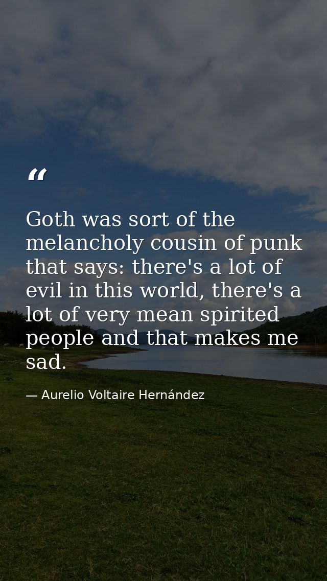 Goth was sort of the melancholy cousin of punk that says: there's a lot of evil in this world, there's a lot of very mea — Aurelio Voltaire Hernández