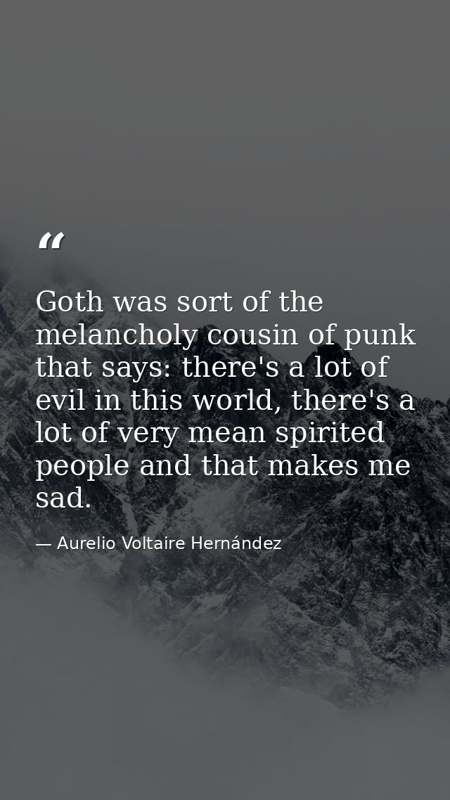 Goth was sort of the melancholy cousin of punk that says: there's a lot of evil in this world, there's a lot of very mea — Aurelio Voltaire Hernández