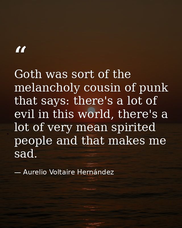 Goth was sort of the melancholy cousin of punk that says: there's a lot of evil in this world, there's a lot of very mea — Aurelio Voltaire Hernández