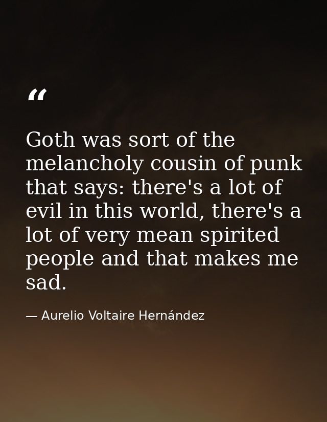 Goth was sort of the melancholy cousin of punk that says: there's a lot of evil in this world, there's a lot of very mea — Aurelio Voltaire Hernández