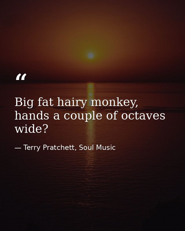 Big fat hairy monkey, hands a couple of octaves wide? — Terry Pratchett, Soul Music