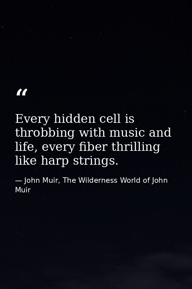 Every hidden cell is throbbing with music and life, every fiber thrilling like harp strings. — John Muir, The Wilderness World of John Muir