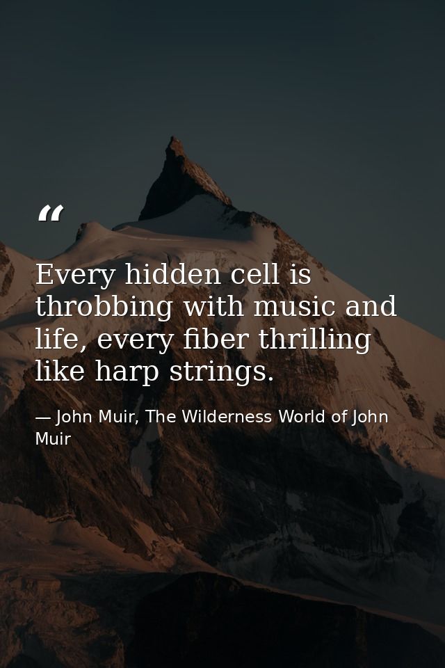 Every hidden cell is throbbing with music and life, every fiber thrilling like harp strings. — John Muir, The Wilderness World of John Muir