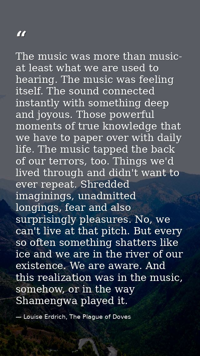 The music was more than music- at least what we are used to hearing. The music was feeling itself. The sound connected i — Louise Erdrich, The Plague of Doves