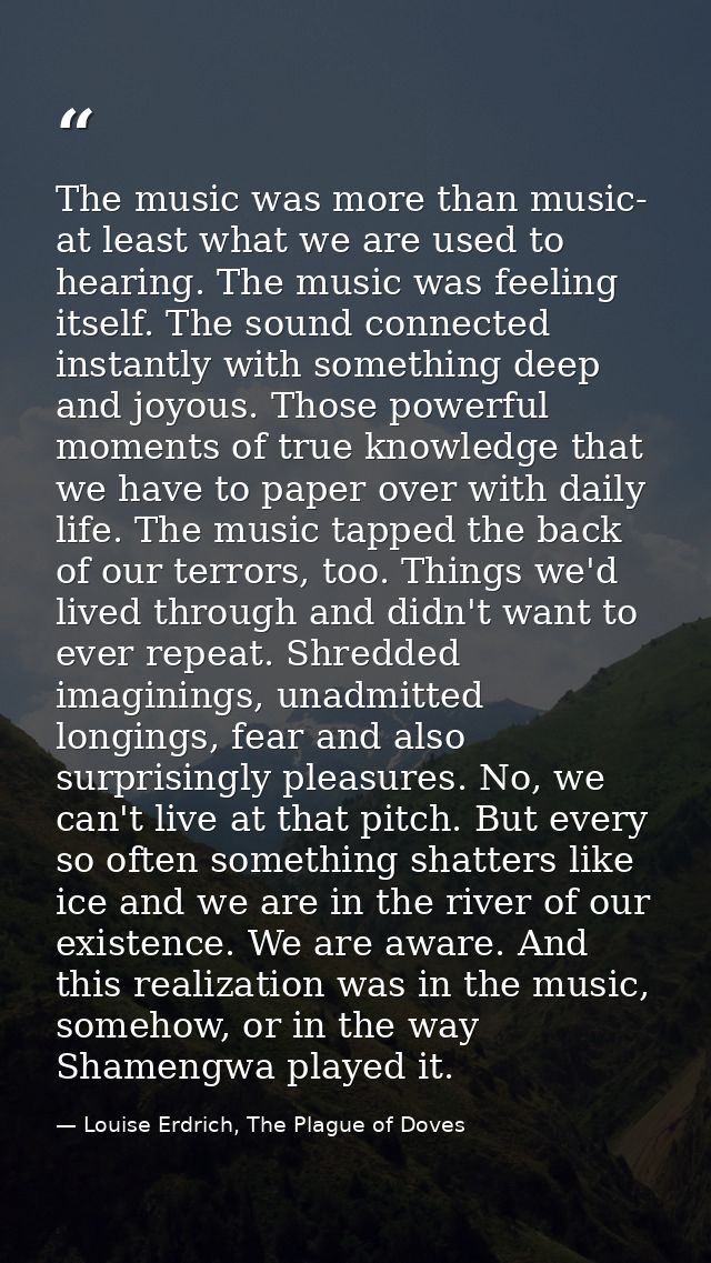 The music was more than music- at least what we are used to hearing. The music was feeling itself. The sound connected i — Louise Erdrich, The Plague of Doves