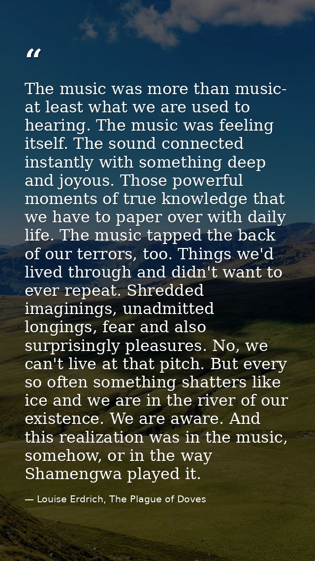 The music was more than music- at least what we are used to hearing. The music was feeling itself. The sound connected i — Louise Erdrich, The Plague of Doves