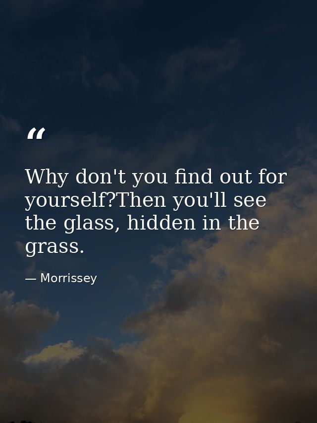 Why don't you find out for yourself?Then you'll see the glass, hidden in the grass. — Morrissey