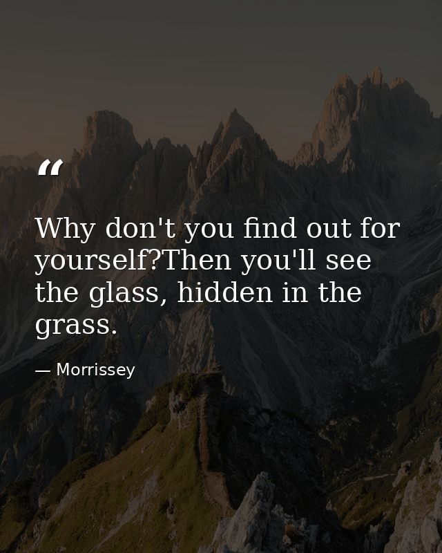 Why don't you find out for yourself?Then you'll see the glass, hidden in the grass. — Morrissey
