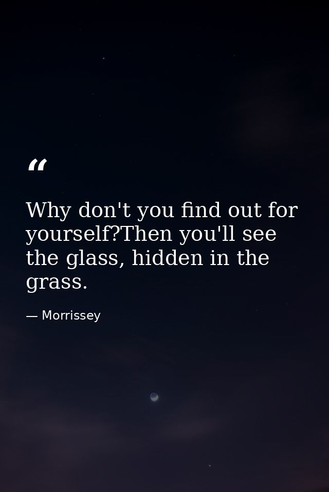 Why don't you find out for yourself?Then you'll see the glass, hidden in the grass. — Morrissey