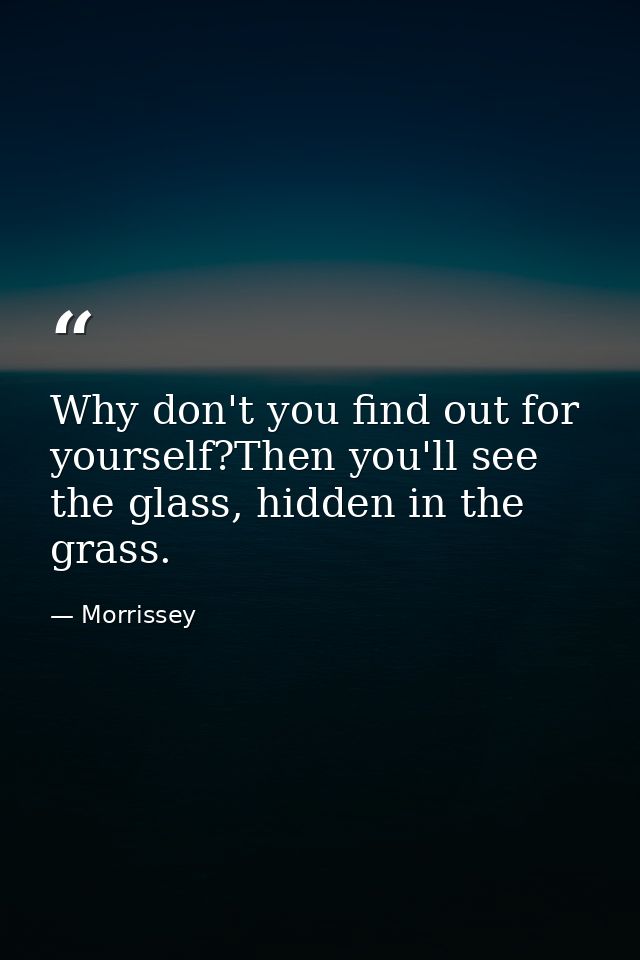 Why don't you find out for yourself?Then you'll see the glass, hidden in the grass. — Morrissey