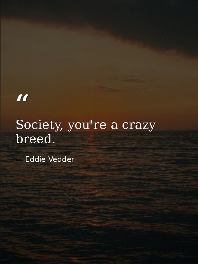 Society, you're a crazy breed. — Eddie Vedder