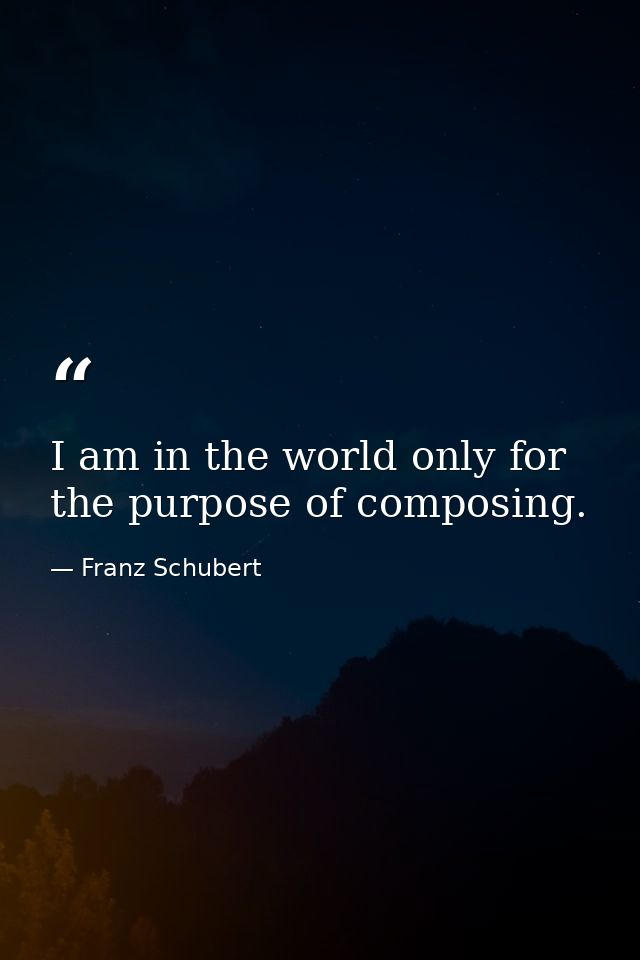 I am in the world only for the purpose of composing. — Franz Schubert