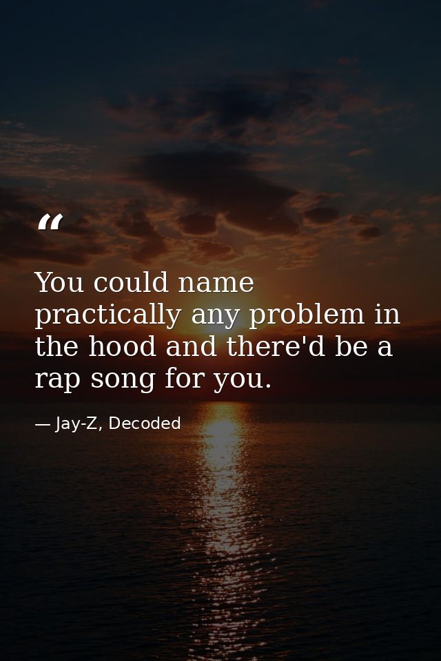 You could name practically any problem in the hood and there'd be a rap song for you. — Jay-Z, Decoded