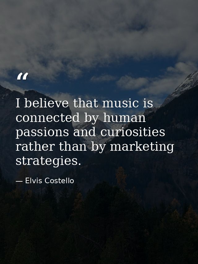 I believe that music is connected by human passions and curiosities rather than by marketing strategies. — Elvis Costello