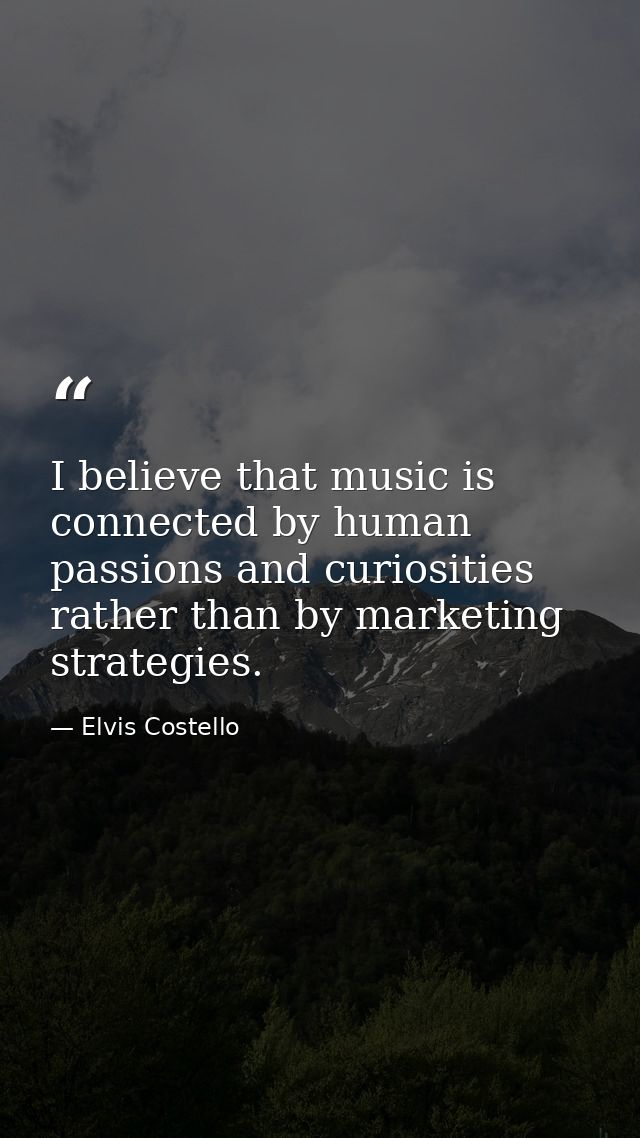 I believe that music is connected by human passions and curiosities rather than by marketing strategies. — Elvis Costello