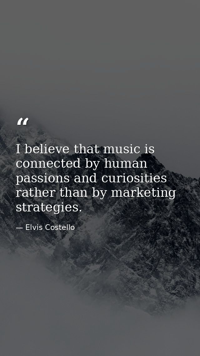 I believe that music is connected by human passions and curiosities rather than by marketing strategies. — Elvis Costello