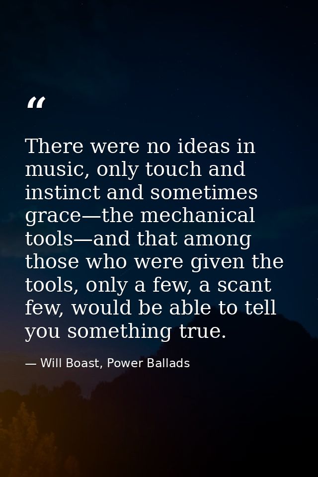There were no ideas in music, only touch and instinct and sometimes grace—the mechanical tools—and that among those who  — Will Boast, Power Ballads