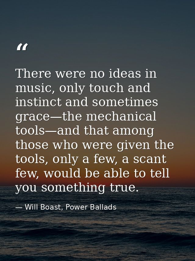 There were no ideas in music, only touch and instinct and sometimes grace—the mechanical tools—and that among those who  — Will Boast, Power Ballads