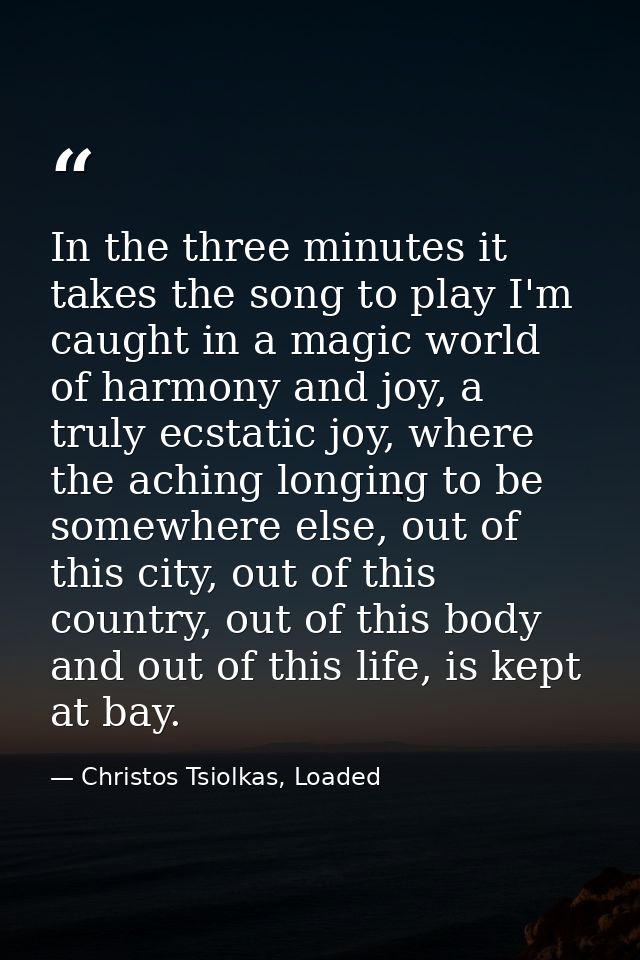 In the three minutes it takes the song to play I'm caught in a magic world of harmony and joy, a truly ecstatic joy, whe — Christos Tsiolkas, Loaded