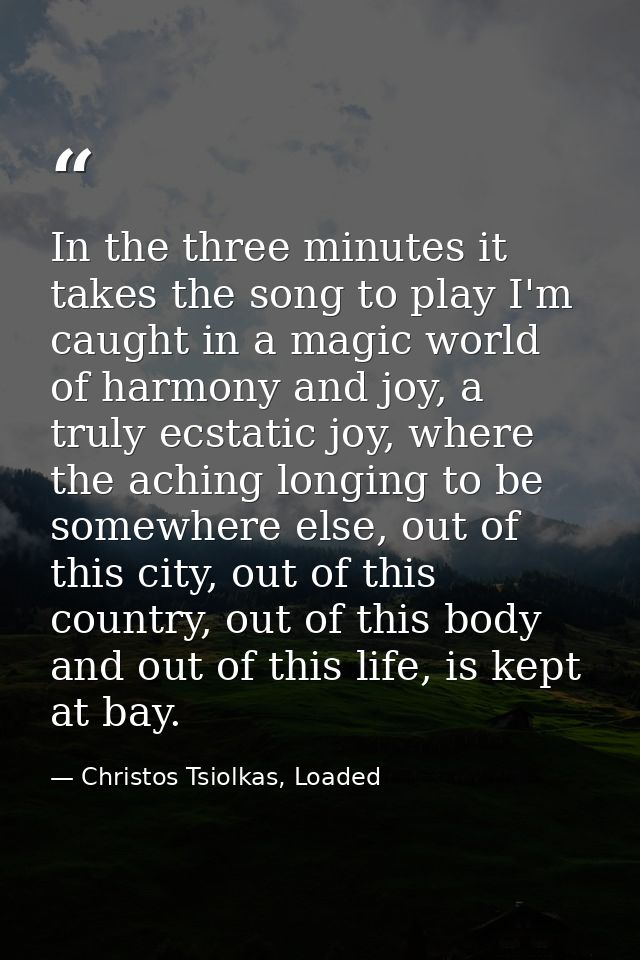 In the three minutes it takes the song to play I'm caught in a magic world of harmony and joy, a truly ecstatic joy, whe — Christos Tsiolkas, Loaded