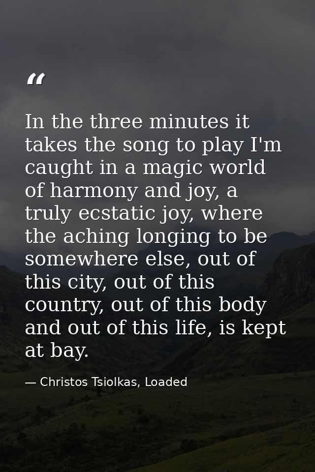 In the three minutes it takes the song to play I'm caught in a magic world of harmony and joy, a truly ecstatic joy, whe — Christos Tsiolkas, Loaded