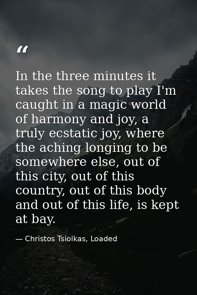 In the three minutes it takes the song to play I'm caught in a magic world of harmony and joy, a truly ecstatic joy, whe — Christos Tsiolkas, Loaded