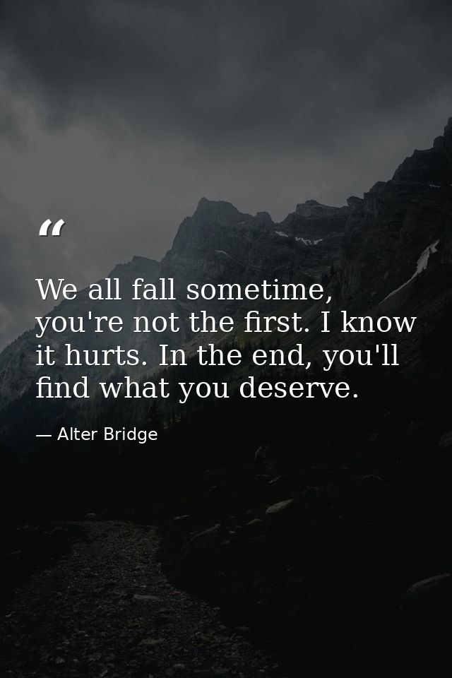 We all fall sometime, you're not the first. I know it hurts. In the end, you'll find what you deserve. — Alter Bridge