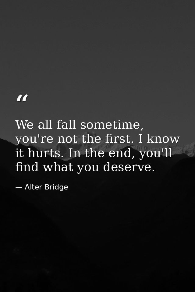 We all fall sometime, you're not the first. I know it hurts. In the end, you'll find what you deserve. — Alter Bridge