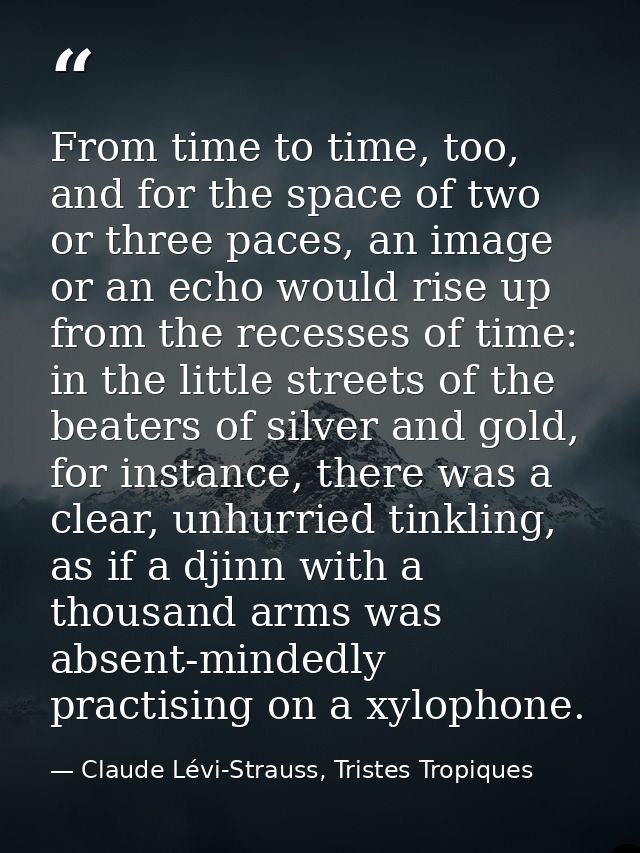 From time to time, too, and for the space of two or three paces, an image or an echo would rise up from the recesses of  — Claude Lévi-Strauss, Tristes Tropiques