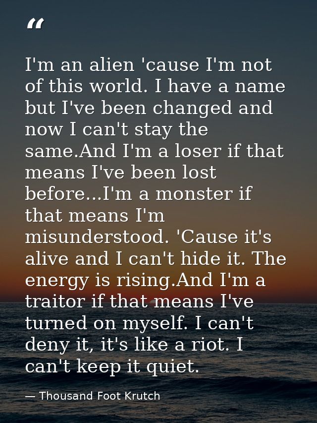 I'm an alien 'cause I'm not of this world. I have a name but I've been changed and now I can't stay the same.And I'm a l — Thousand Foot Krutch