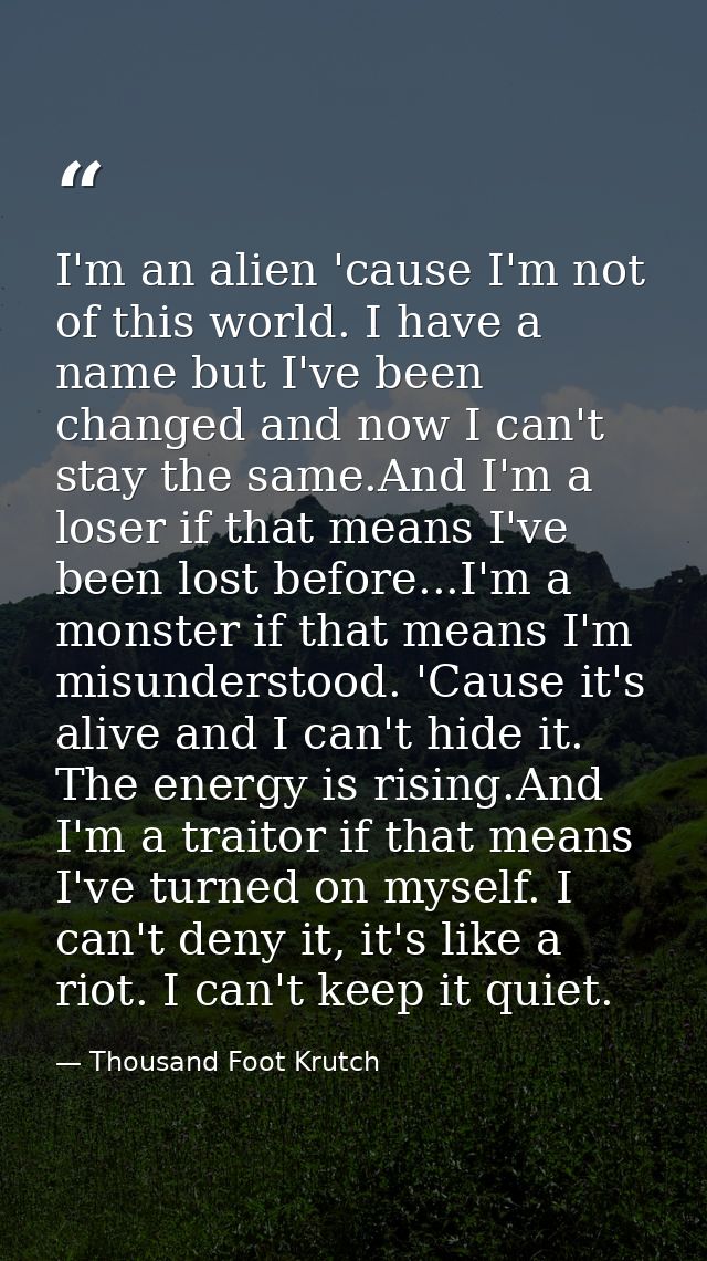 I'm an alien 'cause I'm not of this world. I have a name but I've been changed and now I can't stay the same.And I'm a l — Thousand Foot Krutch