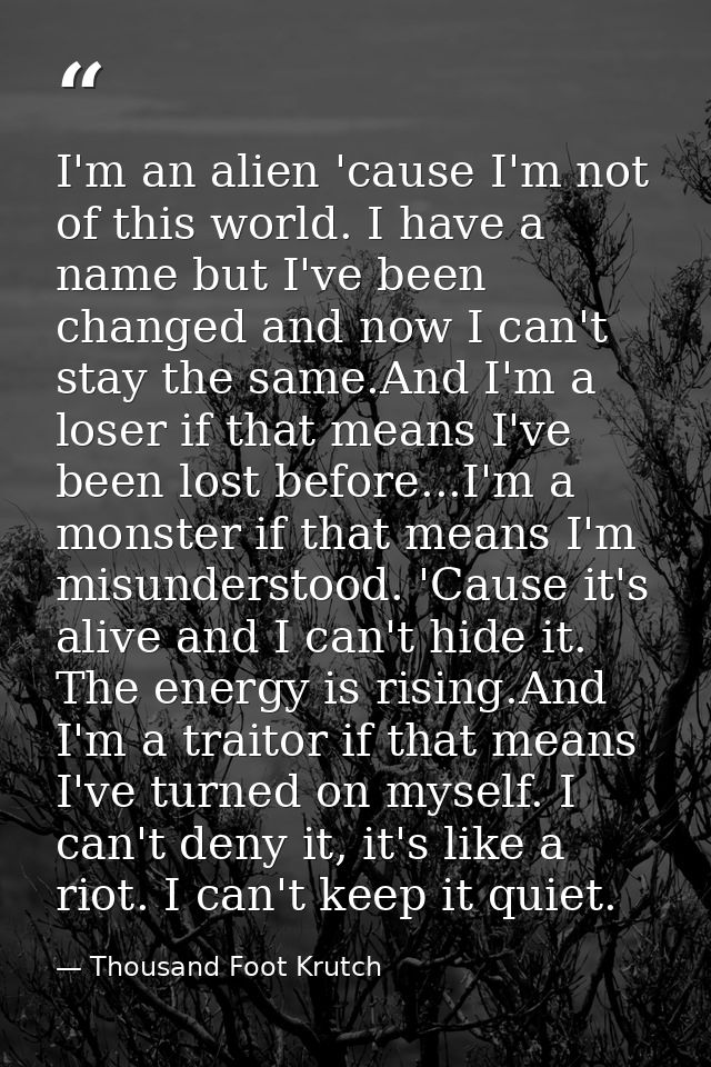I'm an alien 'cause I'm not of this world. I have a name but I've been changed and now I can't stay the same.And I'm a l — Thousand Foot Krutch