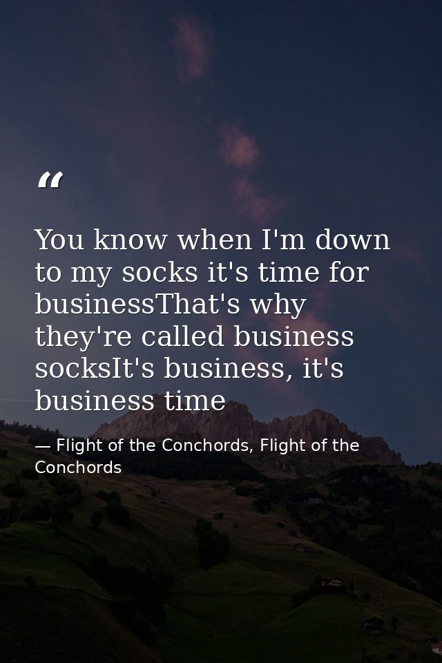 You know when I'm down to my socks it's time for businessThat's why they're called business socksIt's business, it's bus — Flight of the Conchords, Flight of the Conchords