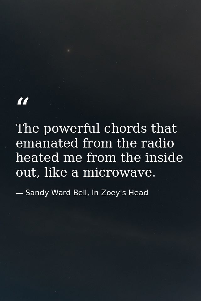 The powerful chords that emanated from the radio heated me from the inside out, like a microwave. — Sandy Ward Bell, In Zoey's Head
