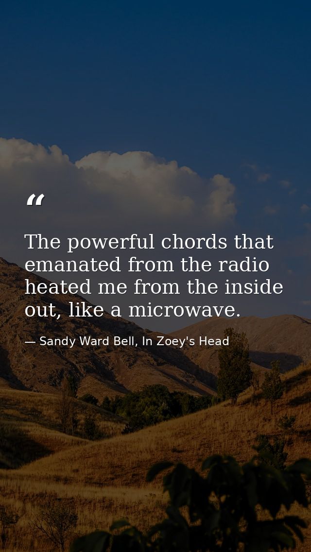 The powerful chords that emanated from the radio heated me from the inside out, like a microwave. — Sandy Ward Bell, In Zoey's Head