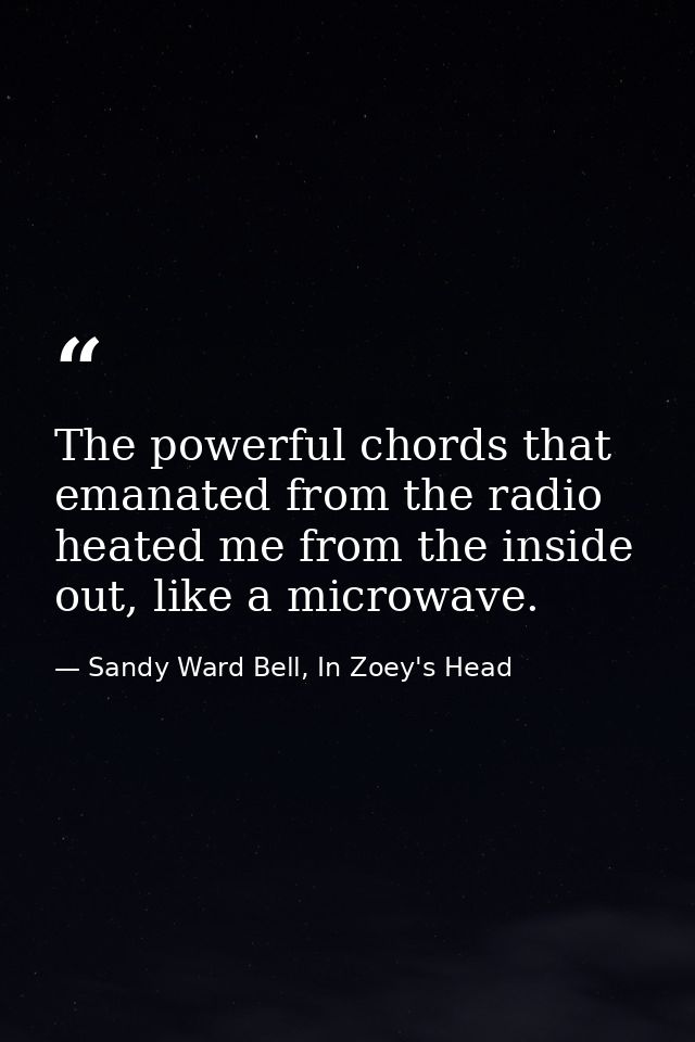 The powerful chords that emanated from the radio heated me from the inside out, like a microwave. — Sandy Ward Bell, In Zoey's Head