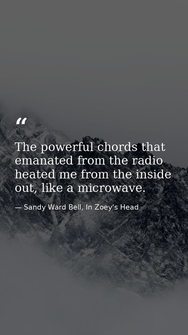 The powerful chords that emanated from the radio heated me from the inside out, like a microwave. — Sandy Ward Bell, In Zoey's Head
