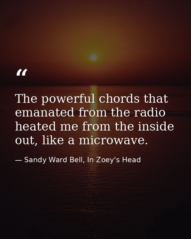 The powerful chords that emanated from the radio heated me from the inside out, like a microwave. — Sandy Ward Bell, In Zoey's Head