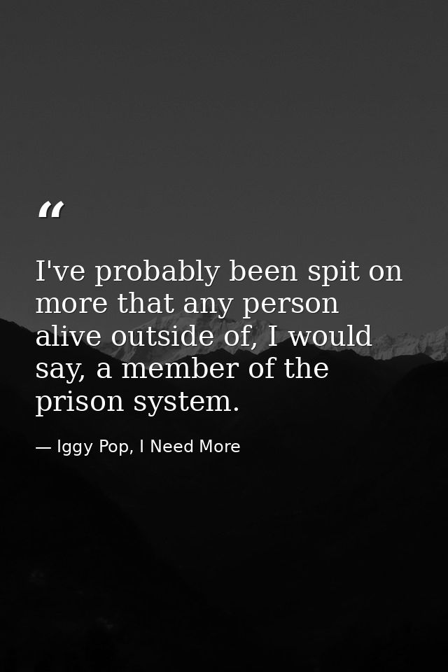 I've probably been spit on more that any person alive outside of, I would say, a member of the prison system. — Iggy Pop, I Need More