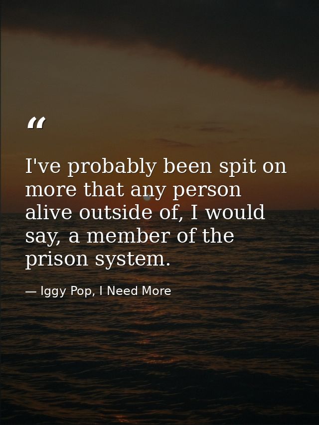 I've probably been spit on more that any person alive outside of, I would say, a member of the prison system. — Iggy Pop, I Need More