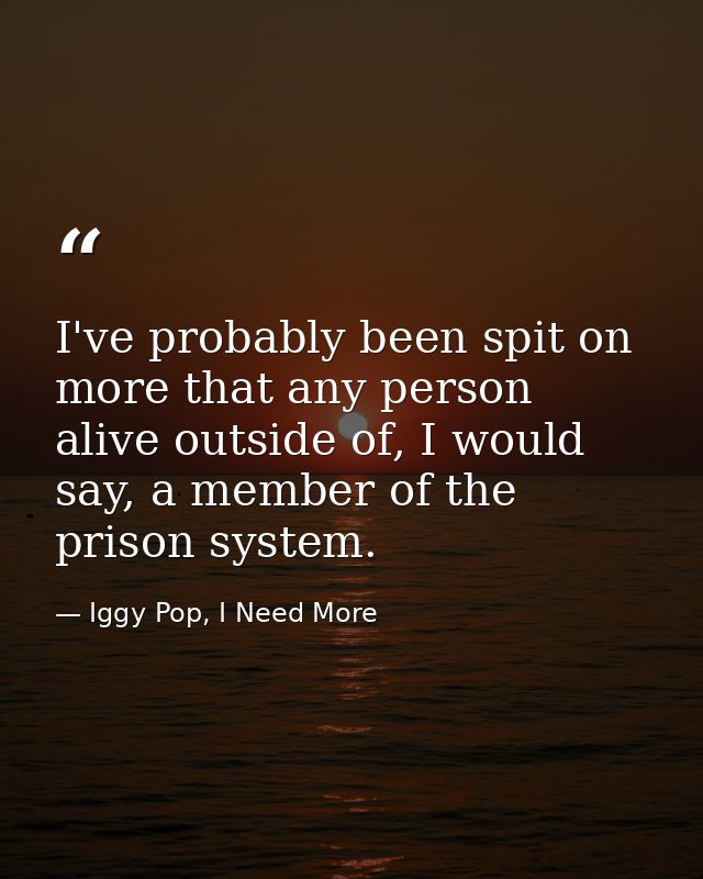 I've probably been spit on more that any person alive outside of, I would say, a member of the prison system. — Iggy Pop, I Need More