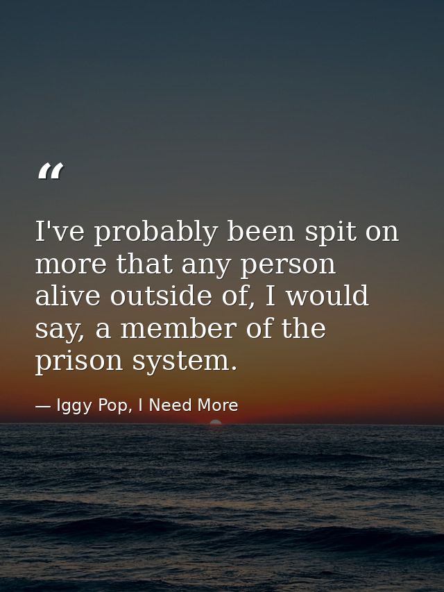 I've probably been spit on more that any person alive outside of, I would say, a member of the prison system. — Iggy Pop, I Need More