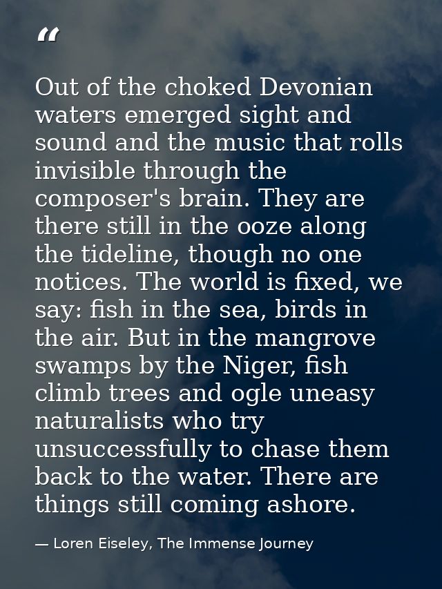 Out of the choked Devonian waters emerged sight and sound and the music that rolls invisible through the composer's brai — Loren Eiseley, The Immense Journey